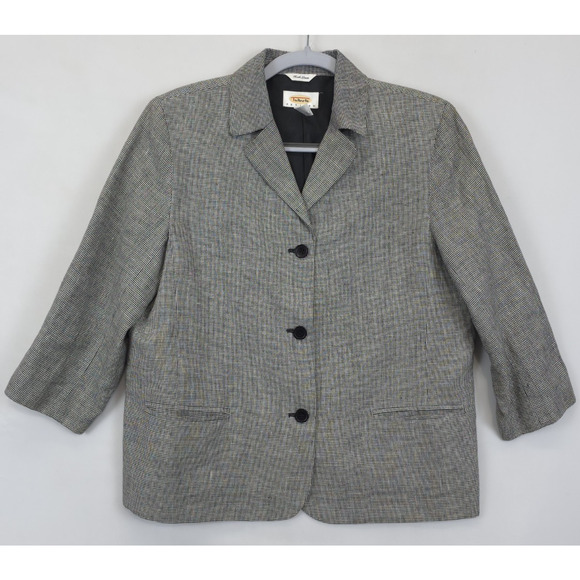 Talbots Irish Linen Houndstooth Blazer Jacket Women 12P Academia Preppy,o9ml - Picture 13 of 13
